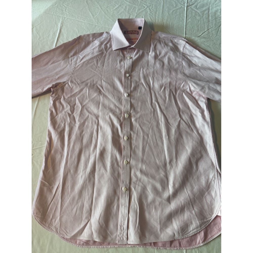 Thomas Pink Button Down Shirt Mens XL Pink White Micro Stripe Excellent‎ Spread